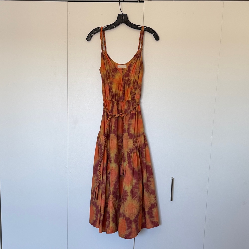 Ulla Johnson Orange and Rust Tie-Dye Dress with Braided Belt
